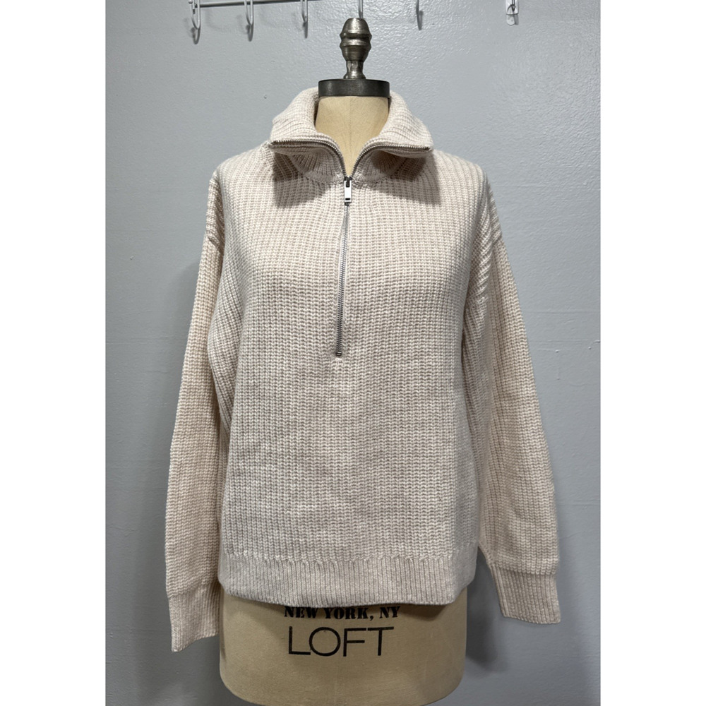 Everlane Merino Luxe Half-Zip Sweater Heathered Oat Womens Relaxed Fit Size M